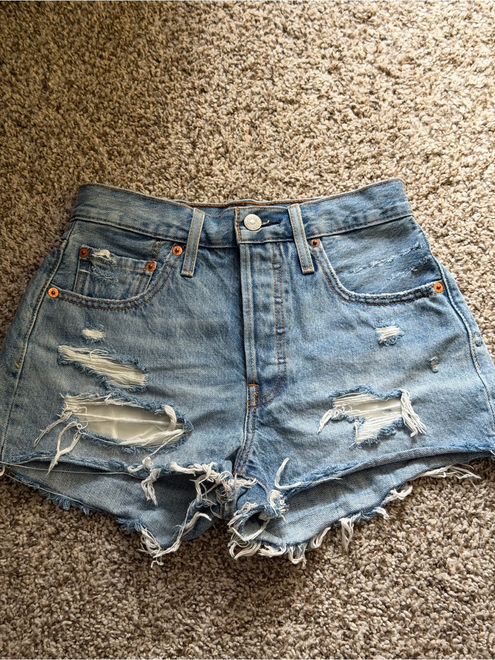 Levi's Light Blue Distressed High-Rise Jean Shorts